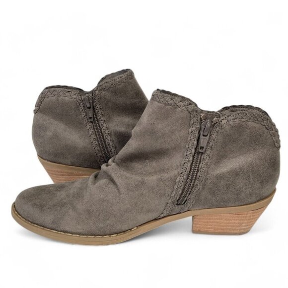 Report Dilly Gray Western Ankle Boots, Size 8, Faux Suede, Side‎ Zip, Braid Trim - Picture 4 of 9